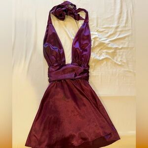 Purple deep halter mini dress. Lucy in the Sky. Small